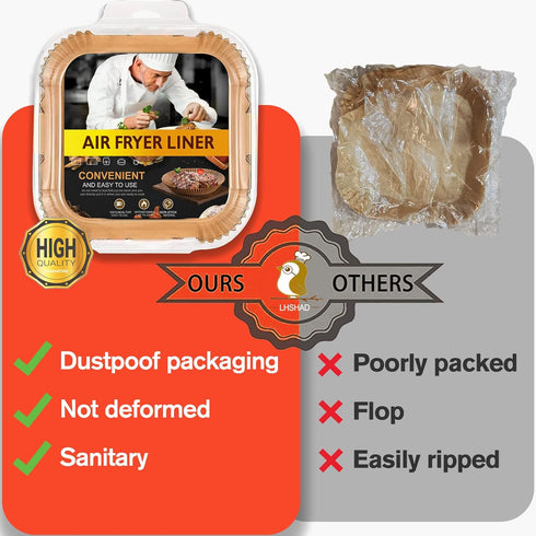 Air Fryer Disposable Paper Liner Square 9 Inch, 125 Pcs Non-stick Parchment Paper for 6-10QT Air Fryer, Baking, Cooking