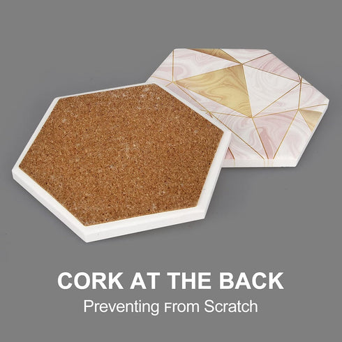 6 Pack Set Pink Marble Coasters with Holder Gold Absorbent Drink Unique Coaster Cute Ceramic Table Coaster Funny