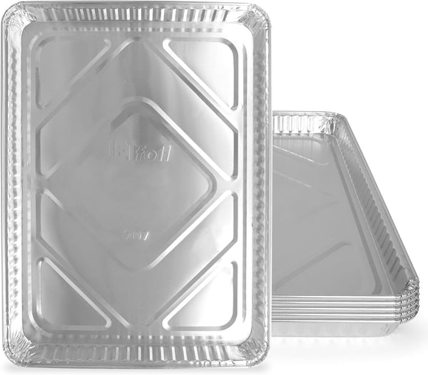 PLASTICPRO Aluminum Pans, 5 Pack Disposable Cookie Sheets, 13 x 17 Heavy Duty Baking Pans