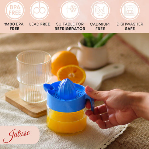 Glass Lemon Juicer, Small Grapefruit and Citrus Extractor with Handle and Pour Spout, 10.1oz (Yellow)