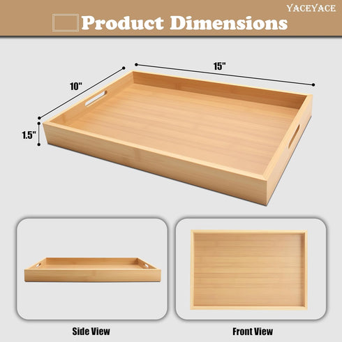 YACEYACE 15"x10"x1.5" Serving Tray Decor, Medium Bamboo Serving Tray for Bed, Home Decor, Food Tray for Coffee Table