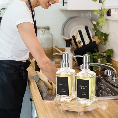 POVTOKA Counter, Wood Pedestal Stand, Farmhouse Wood Riser for Bathroom Kitchen Rustic Wooden Soap Tray for Bottles