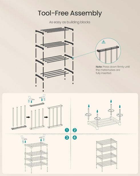 4-Tier Closet, 11.8 17.7 26 Inches, ULSA114BH01 SONGMICS Shoe Rack for Compact Metal Shoe Organizer Shelf for Entryway