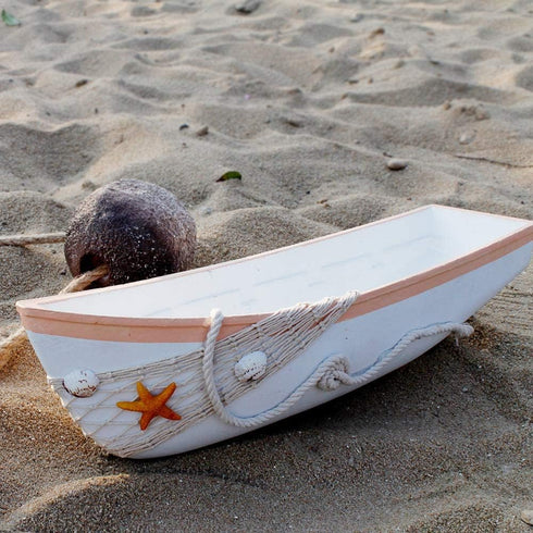 17 Inch White Wooden Boat Tray Decor Decorative Nautical Boat Ornament Decor Wood Boat Tray Decorations Beach Theme