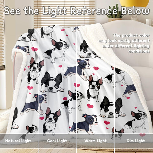 BlessLiving Boston Terrier & Frenchie Dog Plush Blanket, Cute Puppy Dog Cozy Fleece Throw for Kids, Girls & Women -
