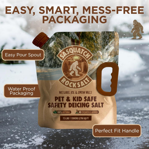 15 LBS (2-Pack) 7,500 100% SASQUATCH ROCK SALT Natural Ice & Snow Melt - Pet & Kid Safe Safety Deicing Salt - Covers SQ