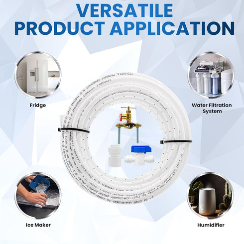 25 FT Refrigerator Water Line Kit for Ice Maker, Freezer, Humidifier, Water Filtration System with Quick Connect Valve