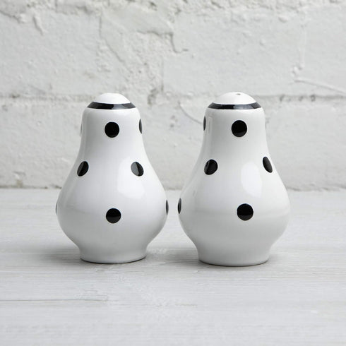City to Cottage Ceramic Salt and Pepper Shakers Set, Handcrafted White and Black Polka Dot Spice Shakers, Farmhouse