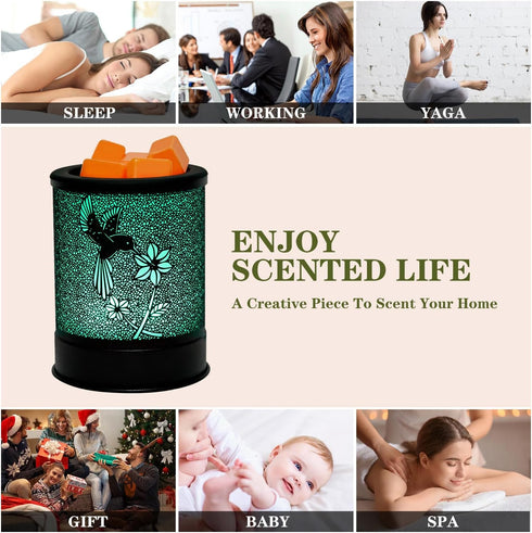 ASAWASA Electric Metal Wax Warmer, Wax Melt Candle Burner with 7 Colorful Changing Lights & 1 Silicone Dish for Home