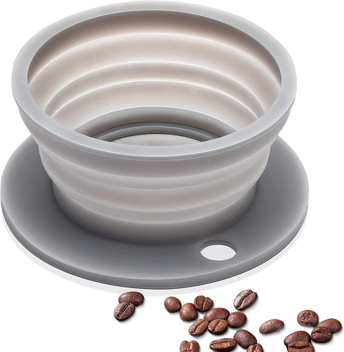 Portable Reusable Pour Over Coffee Dripper, Paperless Collapsible Coffee Maker with Stainless Steel Mesh Screen (Grey)