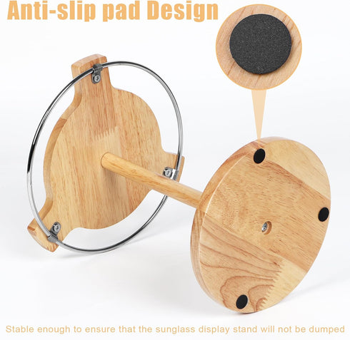Sunglasses Organizer with 360 Rotating Display, Eyeglasses Rack, Wood Base for 12 Pairs of Eyewear for Desk Dresser