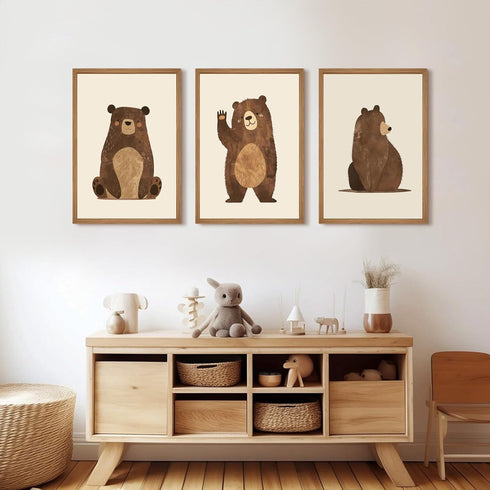 Lwoztra 12x16 Inch Set 3 Nursery Wall Art Baby Canvas Pictures Bear Wall Decor Boys Room Prints Kids Poster Cute Animal