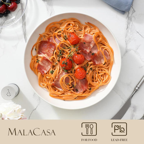MALACASA 8.85" Large Pasta Bowls, 42 OZ White Salad and Soup Bowls Set of 4, Microwave & Dishwasher Safe