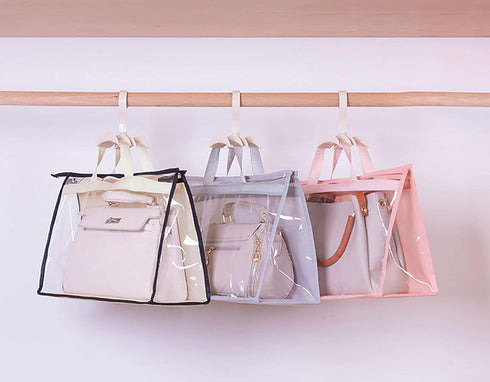 Vercord Clear PVC Handbag Dust-Free Cover, Moistureproof Purse Storage Bag with Handle Zipper for Closet Beige XXL