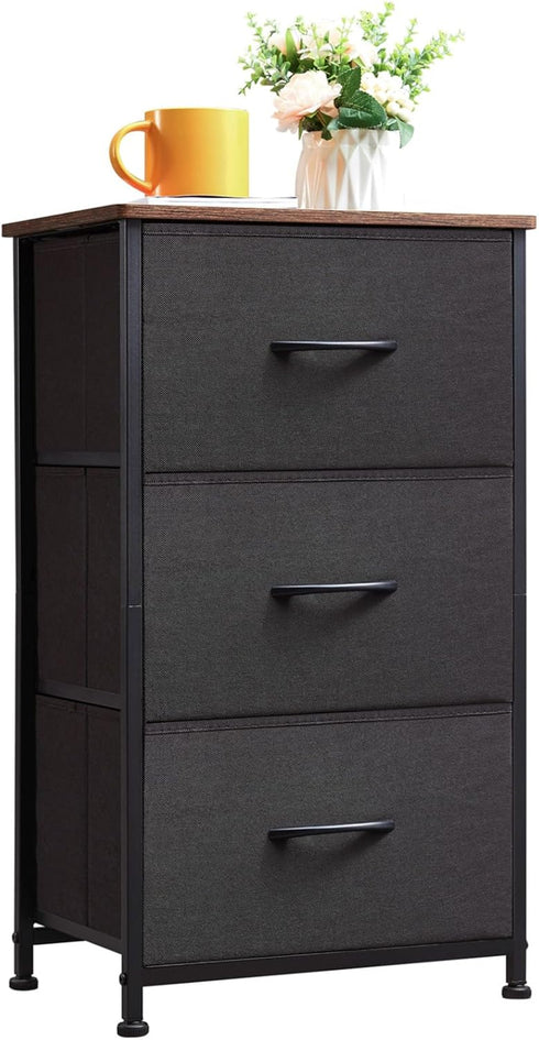 Somdot Small Dresser for Bedroom - 3 Drawers Storage Chest with Removable Fabric Bins for Closet, Black