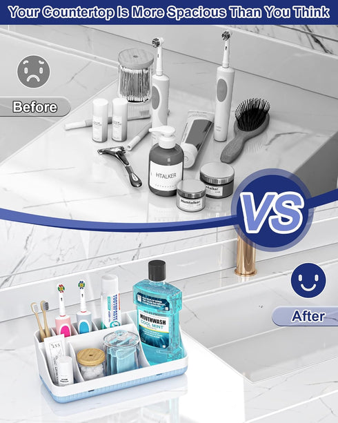 Homtalker Counter 7 Countertop Bathroom Organizer and Storage, Slots Detachable Toothbrush Holders for Bathrooms