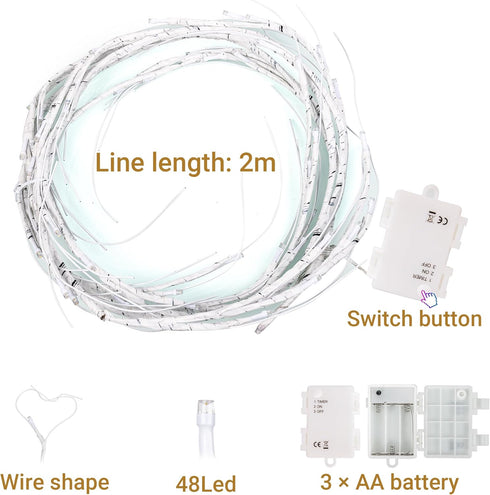 Tomanwai 6FT 48 Lighted Birch Garland LED Battery Operated with Timer for Christmas Fireplace Mantle Table Decoration