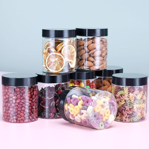 Mfacoy 6 Pack Plastic Jars with Lids, 8 oz Clear Storage Containers for Food, Spices, and Crafts