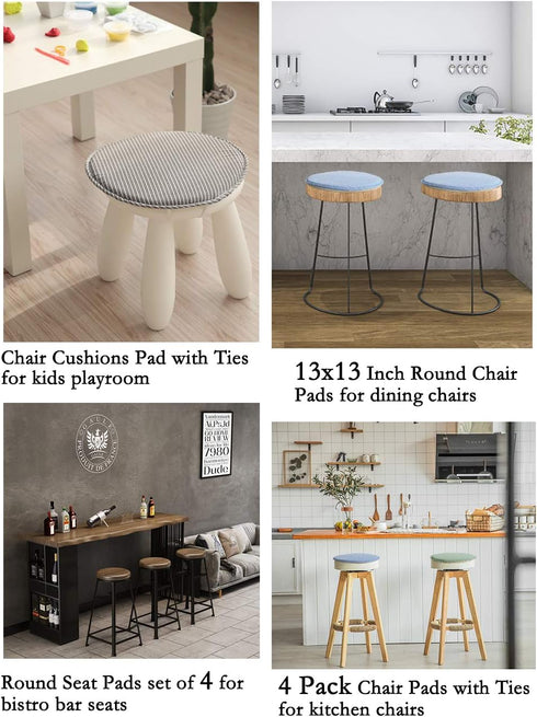 4 Pack 13 Inch, Round Bar Stool Cushions for Kitchen Dining Seat Pads with Ties Non Slip Cushions Pad for High Stool