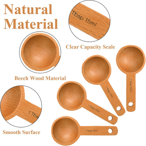 Tebery 8 Pack Wood Measuring Scoops for Canister, 1 Tablespoon Beech Coffee Scoop for Coffee Beans, Ground Coffee,
