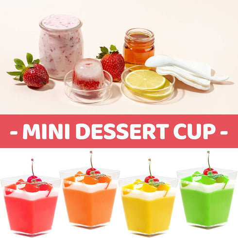 5 oz 20 Pack Mini Dessert Cups, Small Square Plastic Cups, Clear Appetizer Cups for Pudding, Yogurt, Mousse, Wedding