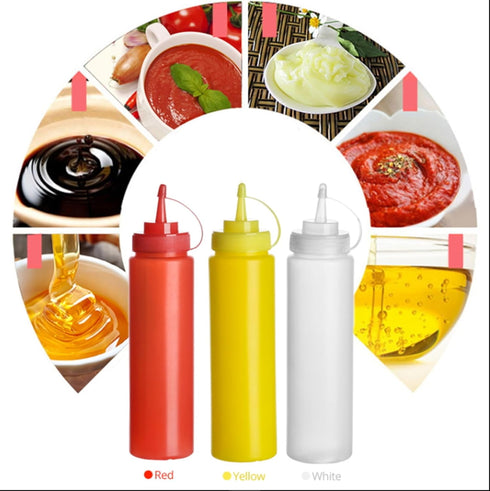 12 Oz, 3 Pack, Condiments Squeeze Bottles for Ketchup, Mustard, Mayo, Dressing, Oil, Syrup, Vinegar, Sauces, Honey