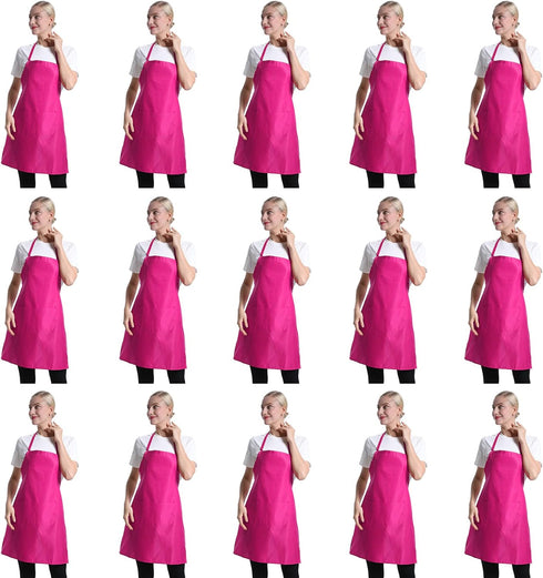 Pink Plain Bib Aprons Bulk for Women Men Adult with 2 Front