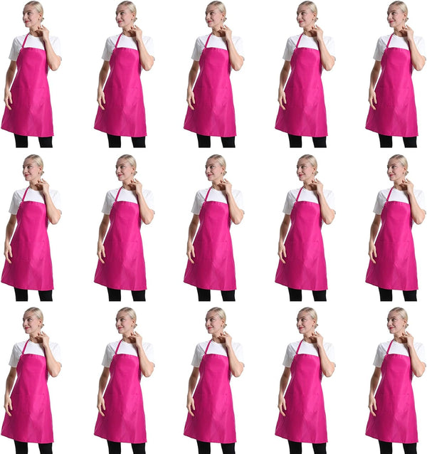 Pink Plain Bib Aprons Bulk for Women Men Adult with 2 Front