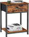 Furologee End Table with Storage Shelf and Fabric Drawer, 2 Tiers Industrial