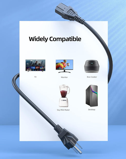 6Ft 3 Prong AC Power Cord Cable for Instant Pot, Electric Pressure Cooker, Rice Cooker, and More