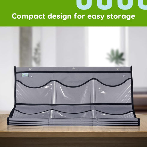 Unjumbly Baseball Hat Rack - 24 Pocket Over-The-Door Organizer with Clear Deep Pockets & 3 Hooks (Grey, 24 Pockets)