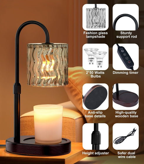 GOIUEDBZ Dimmable Candle Warmer Lamp Electric Timer: Candles Warming Lamps - Height Adjustable Burner Jar - No Flame