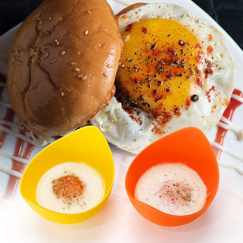 Egg Poacher - KRGMNHR Silicone Cup for Microwave or Stovetop Egg Poaching, 4 Pack with Extra Oil Brush