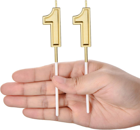 11th Birthday Candles Cake Topper Decoration for Happy Birthday Wedding Anniversary, 3.54 Inches Gold