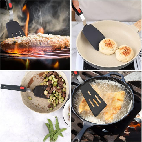 Set of 2 Silicone Spatula Turners, 600°F Heat Resistant Cooking Utensils for Nonstick Cookware, Rubber Flippers