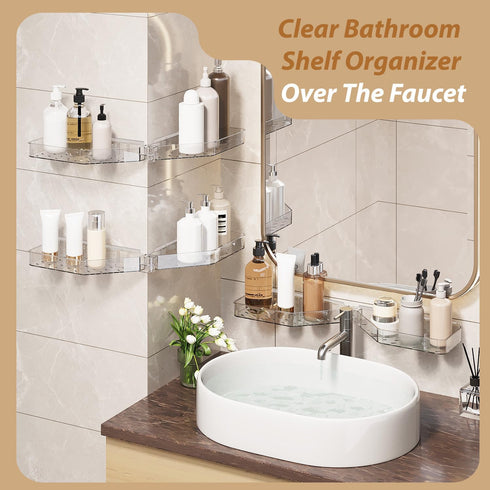 Corner Shower Caddy, Wall Mounted Acrylic Shower Shelf with Adhesive Tapes,Drainage Holes,Adjustable Angles,No