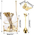 ELLDOO Coffee Spoon Set, Clear Glass Holder with 8 Stainless Steel Gold Leaf Coffee Spoons, Creative Flatware Set for Stirring, Mixing, Sugar, Ice Cream, Cake (8 x Spoons)