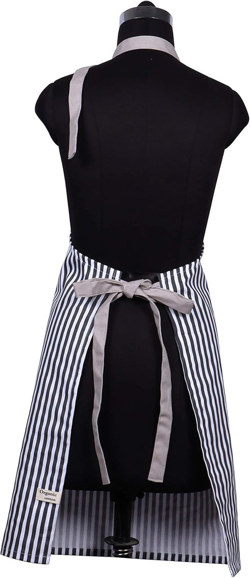 AMOUR INFINI Cotton Aprons for Women, Adjustable Strap and Waist Ties, Reusable for Baking and Cooking (Charcoal)