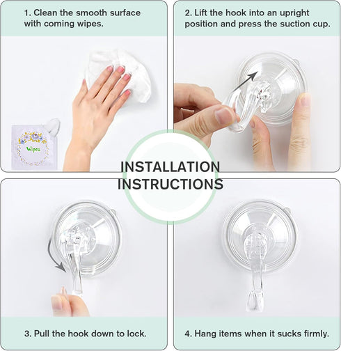VIS'V Wreath Hanger, Large Suction Cup Wreath Hooks, Heavy Duty, 22 LB Capacity, Clear, 4 Pcs