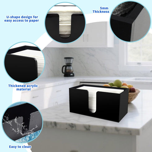 Countertop, 5mm (1pcs) Paper Towel Holder for Black Acrylic Napkin Dispenser Fits Multifold, C-Fold & Z-Fold Trifold