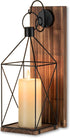 Candle Sconces Wall Decor: Farmhouse Wood Candle Holder Indoor Black Metal Lantern