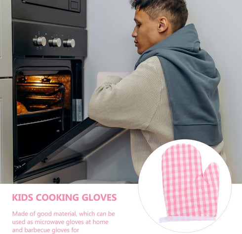 2Pcs Oven Mitts for Play Kitchen, Anti- Scald Gloves Microwave Oven Gloves Kitchen Mitts for Safe Baking Cooking (Pink