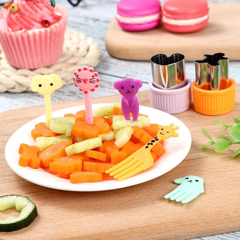 Vegetable Cutter Shape Set - Mini Cookie Cutters for Decorating Food, Children's Baking Accessories (20PCS+20Fork)