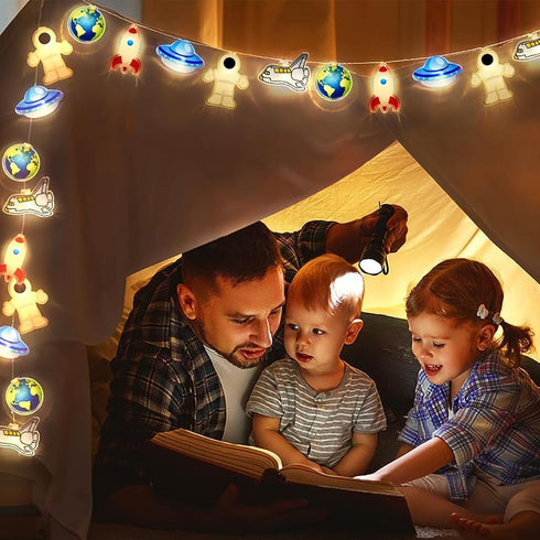 GUOCHENG Children's String Lights, Rocket Airplane UFO Spaceman Cartoon Light Strings, Planet Rocket Decoration
