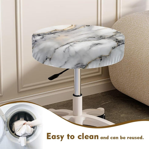 Marble Print Bar Stool Covers, Stretchable Round Stool Cushion Covers, Removable Washable for Dining Room - Set of 2