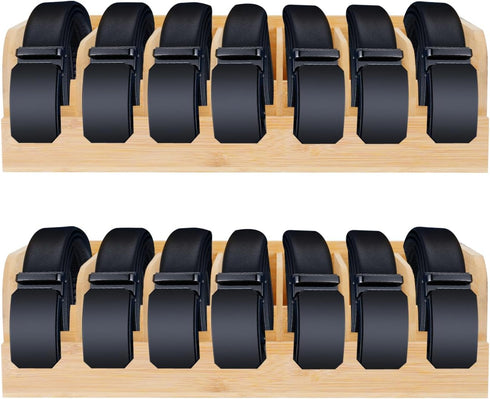 GTI 2pcs Belt Organizer with 7 Compartments, Bamboo Storage Case for Tie and Belt, Closet Organizer for Men and Women