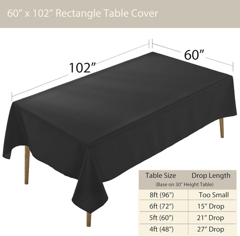 Craft And Party Rectangle Tablecloth, 60 x 102 Inch Black Washable Polyester
