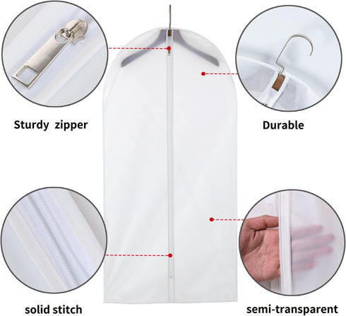 Clear Garment Bags, Set of 12 Plastic Clothes Covers for Dust Protection, Hanging Clothes Bags with Zipper