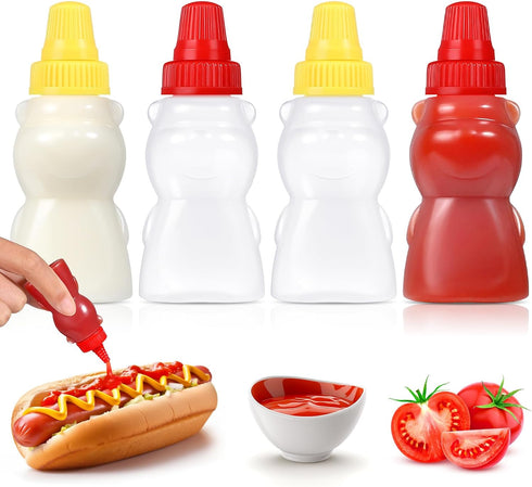 4 Pieces Bear Shape Mini Condiment Bottles, 1 oz Mini Ketchup Bottle