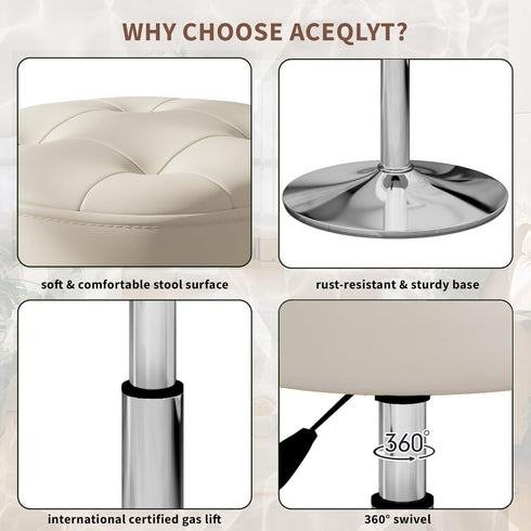 360 ACEQLYT Vanity Stool, High-Density Non-Sagging Foam, Heavy Duty Metal Base Vanity Chair, Height Adjustable Swivel